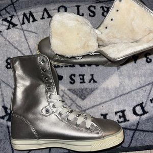 Fur Lined Silver Sneakers